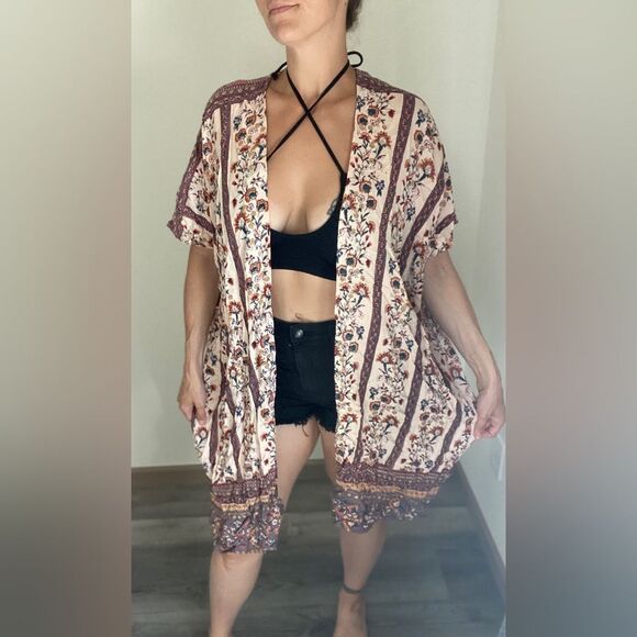 Angie Kimono Duster NEW Floral Boho Rayon Swim Coverup Vacation - Picture 3 of 9